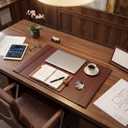 Saysurey 26.5 x 17.3 Inch Leather Desk Pad with Side Rails Mat, Brown