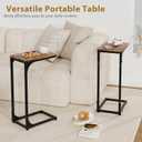 Narrow C Shaped End Tables Living Room TV Trays Set of 2, Small Thin Farmhouse Side Table Skinny Slide Under Couch Tray Tables for Sofa Bedroom Small Space 7 inch Width, Rustic Brown