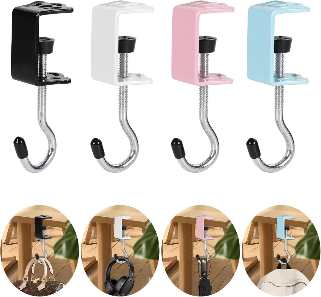 4 Pack Heavy-Duty Purse Hooks for Table & Desk - 50lb Capacity High-Strength Alloy Hanger, Multi-Use Organizer for Handbag, Backpack, Headphone, Space-Saving Office Table Accessories (Multicolor)
