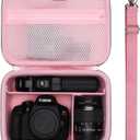 Camera Case Compatible with Canon EOS Rebel T7/R50/R6 Mark II/R100/R50 V/T6/R8/R10/R5 Mark II/RP/R7/5D Mark IV/SL3/R5/T100 DSLR SLR Camera, Lens and Tripod with 4 Dividers and Shoulder Strap, Pink