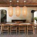 Arturesthome 1 Light Natural Rattan Pendant Light, Woven Chandelier Pendant Lamp Shade, Hanging Ceiling Light, Handmade Lampshade for Bar Hallway D 9.8"* 23.2"