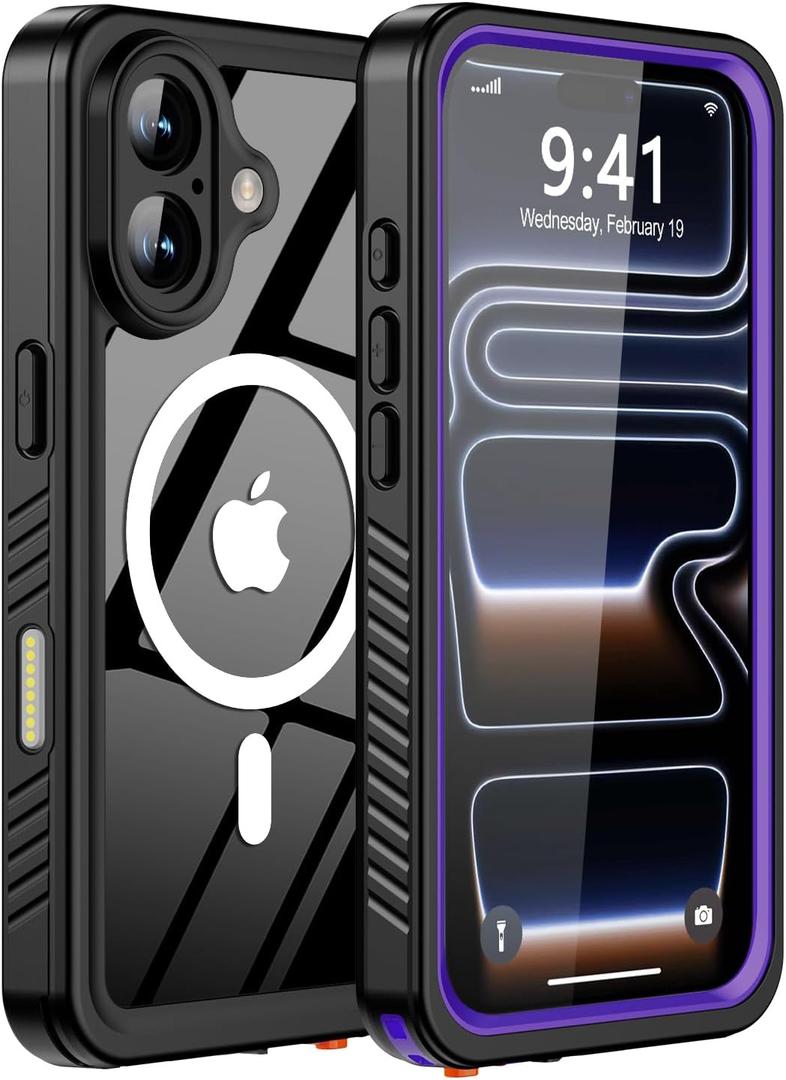 For iPhone 17 Case: Waterproof Phone Case Shockproof Dustproof IP68 Full-Body Hard Case Built-in Screen Protector Underwater Outdoor Waterproof Cover for iPhone 17,6.3 in (Purple)