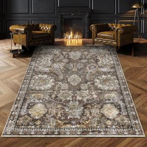 RUGSURE Washable Area Rugs - Perfect for Living Room, Bedroom, Kids Room, Nursery - Stain & Water Resistant Non-Slip, Pet & Child Friendly, Vintage Tribal Area Rugs (Ivory, 3' x 5 ')