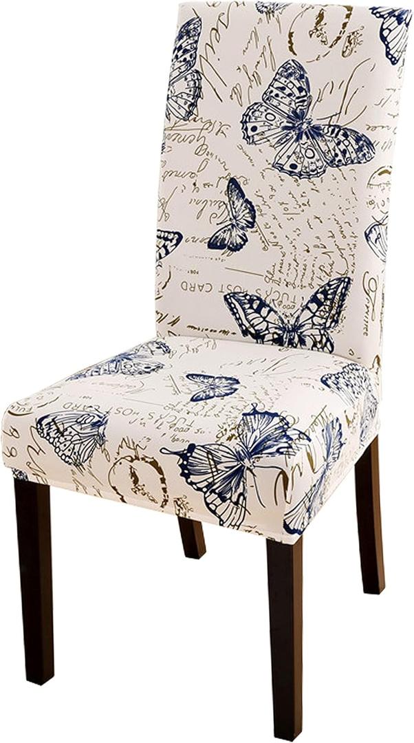 Chair Covers for Dining Chairs Set of 4, Stretchy Soft Parson Chair Covers Removable Washable Kitchen Dining Room Chair Slipcovers with Elastic for Universal Fit (Butterflies)