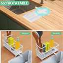 Sponge Holder for Kitchen Sink with Auto Draining Tray,Kitchen Sink Caddy Organizer with Brush Holder, Rustproof 304 Stainless Steel Dish Organizer Divider, Soap Dispenser Storage (White)