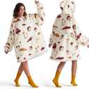 Bedsure Wearable Blanket Hoodie, Sherpa Hooded Blanket Printed for Adult & Kids as Gifts for Women, Mom Gifts Sherpa Hoodie, Standard, Mushroom, Beige