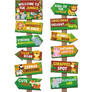 3 x 24 Pieces Safari Party Sign for Welcome to Jungle Safari Theme Party Decorations Wild Animal Directional Signs for Zoo Animal Theme Birthday Party Carnival Party Supplies, 7.87 x 11.02 inches