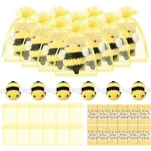 HyDren 12 Sets Emotional Crochet Animal Encouraging Handmade Crochet Gifts Collectible with Positive Card Organza Bag for Valentine Employee Coworker Volunteer (Bee)