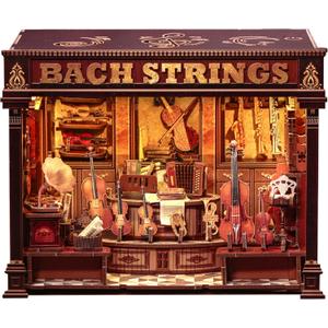 CUTEFUN Book Nook Kit - 3D Puzzle Musical Instrument Store Bookend Bookshelf Decor for Adults, Tiny House Miniature Model Building Kits, DIY Crafts Gifts for Teens & Book Lovers (Bach Strings)