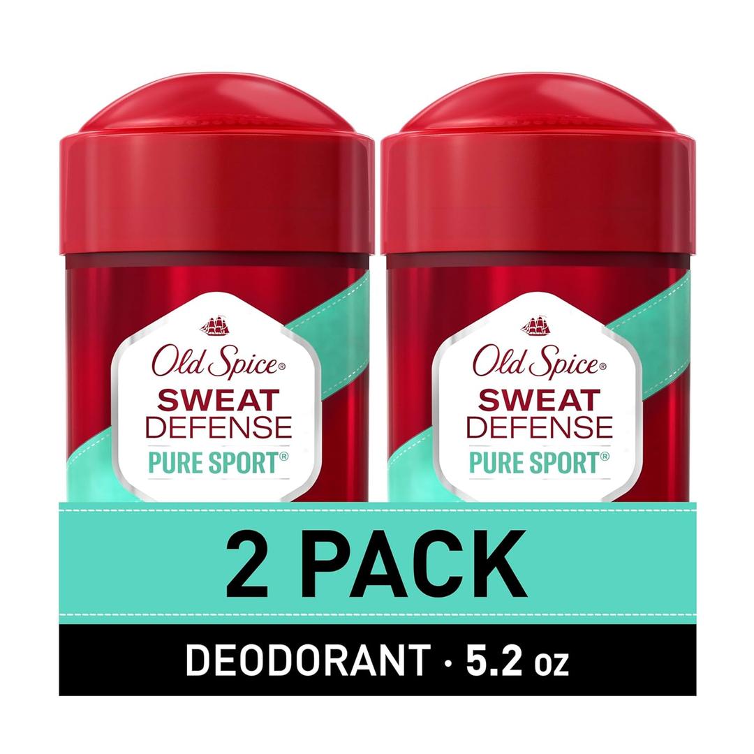 Old Spice Sweat Defense Antiperspirant & Deodorant for Men, 24/7 Ultimate Sweat Protection, Long Lasting Scent, Soft Solid, Pure Sport Scent, 2.6 oz (Pack of 2)