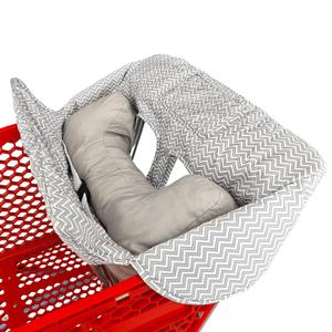 Love&go Soft Pillow Attached 2-in-1 Shopping Cart and High Chair Cover for Baby, Cotton Padded Cart Cover, Fold'n Roll Style, Portable with Carry Bag (Gray Chevron)
