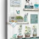 UUENPIH Farmhouse Bathroom Wall Art Prints Relax Soak Unwind Sign Wall Decor Vintage Flower Jars Wall Art Green Bathroom Painting Artwork Home Decor for Bathroom Framed Ready to Hang 16x24in