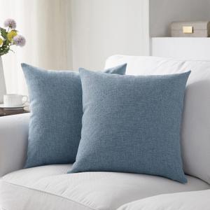 Meekio Set of 2 Deep Grey Blue Pillow Covers 18 x 18 Inch Farmhouse Boho Decorative Throw Pillow Covers Linen Cushion Covers for Sofa Couch Dcor (18" x 18" (Pack of 2))