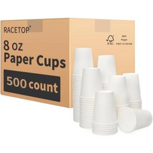 RACETOP 8 oz Disposable Coffee Cups [500 pack], Hot Coffee Cups 8 oz, Ideal for Office, Home, Party(500 pack) (White)