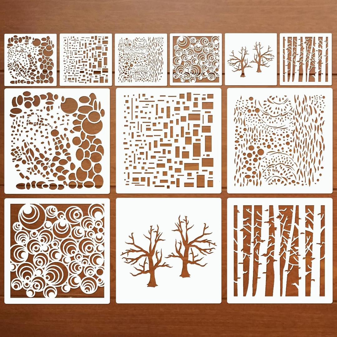 Large Mixed Media Stencils Sea Bubbles Spirals Template Cell Theory Cubist Stencil Aspen Trees Branches Painting Stencils for Canvas Arts Journaling Scrapbooking Card Making