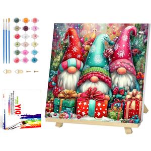 Reivworl Christmas Framed Paint by Numbers Kit for Adults with Wooden Easel, Gnome Paint by Numbers, Painting by Number for Home Decor 16X20 Inch with Gifts Box