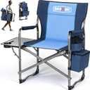 Overmont Oversized Lightweight Camping Chair - Comfortable Heavy Duty Foldable Directors Chairs with Side Table & Cooler Bag for Outside Camp Beach Picnic Lawn and Fishing Supports 400lbs (Blue)
