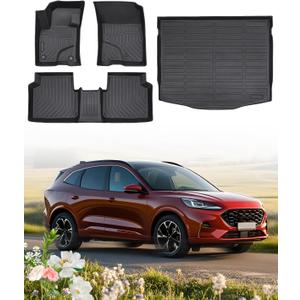 CreekT All Weather Floor Mats & Cargo Mat for Ford Escape 2020-2025(Not for Hybrid),Rubber Waterproof Custom Fit for Ford Escape Floor Mats 2020 2021 2022 2023 2024 2025,S SE SEL Accessories 4PCS