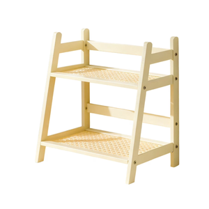 D-werack Coffee Station Organizer, Bamboo Mug Holder Countertop, Kitchen Counter Shelf for Tea Coffee Bar Accessories, Matcha Stand, Cup Display, Condiment Storage Rack, 2 Tier, White