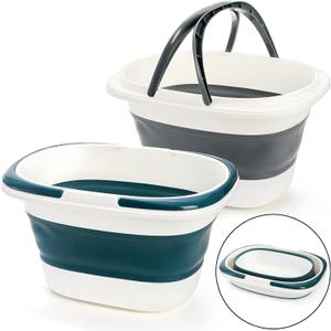 Coloch 2 Pack 16L/4.2 Gallon Collapsible Plastic Bucket, Foldable Mop Bucket Laundry Basket with Handle, Portable Water Pail Space-Saving Bucket for House Cleaning, Car Washing, Fishing, Camping