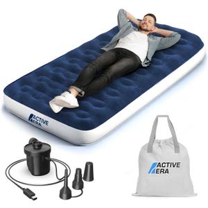 Active Era Twin Air Mattress with Built-in Pump & Raised Pillow - Heavy Duty Puncture Resistant, Waterproof Blow Up Bed