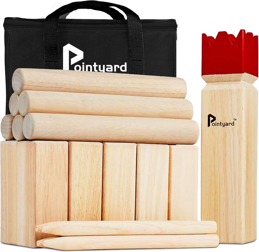 Pointyard Kubb Yard Game Set, Kubb Game Set with Carrying Bag - Wooden Toss Game Set for Outdoor Lawn Teenagers Adults Family (3 Inches Kubb, Red)
