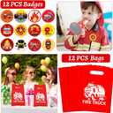 110 PCS Firetruck Party Favors, Fire Truck Temporary Tattoos Slap Bracelets Keychains Stickers Badges Goodie Bags for Fire Truck Birthday Party Decorations Supplies Gifts for Kids Classroom Rewards