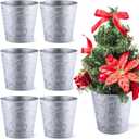 Zhehao 6 Pcs Christmas Galvanized Bucket 5.9'' Metal Basket Bucket Planters Pot Decorative Tin Farmhouse Vintage Flower Holder Decor for Xmas Home Outdoor Indoor(Classic Style)