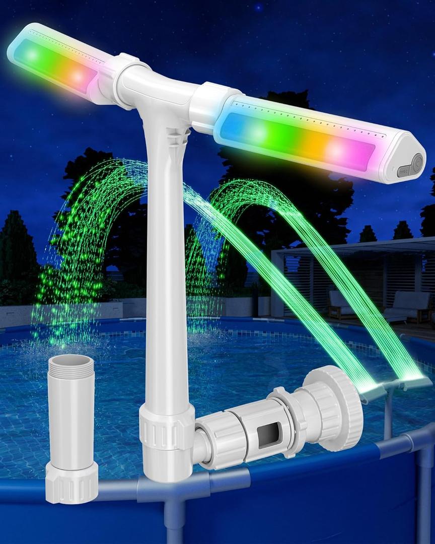 POOLHOUR [Patented] 2026 Upgrade Higher Pool Fountain with Lights for Above Ground/Inground Pools, 360 Adjustable Water Sprinkler Dual High-Pressure Spray, Remote-Controlled, Waterfall Cooler (White)