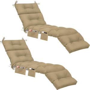 Kigley Outdoor Chaise Lounge Cushions with 3 Side Pocket 74.5 x 22 x 4.7 Inch Patio Chaise Lounge Cushion, Water-Repellent and Fade-Resistant Tufted Summer Replacement(2 Pcs,Brown,Solid Color)
