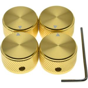 4pcs 25 * 15.5mm Aluminium Potentiometer Pot Knobs 1/4"(6.35mm) Universal Metal Control Knobs with Indicator and Set Screw for Guitar/Bass/Efffect Pedal/AMPS/Preamps/Audio Equipments Gold (Stripe Design)