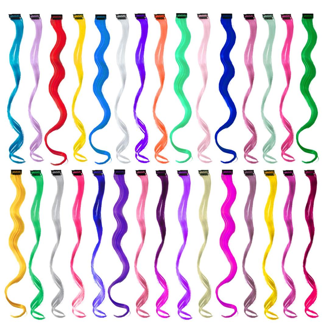 EuTengHao 30 Packs Colored Clip in Hair Extensions 22'' Colorful Curly Hair Extensions Clip in for Women and Kids Multi-Colors Party Highlights Streak Synthetic Hairpieces (30 Colors Set)