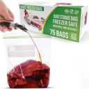 Quart Size Freezer Bags 75 Count, Resealable, Extra Strong 2 Mil Leak Proof Double Zipper Clear Stand Up Food Bags