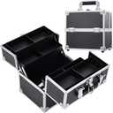 Frenessa Makeup Train Case Cosmetic Organizer Case Professional Makeup Storage Box 4 Trays with Divider Lockable Travel Case Portable Travel Makeup Box for Makeup Artist, Carfter, Cosmetics Black