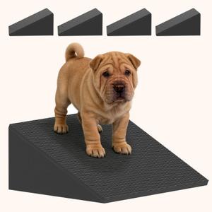 Dog Wedge Ramp for Stairs/Staircases, Portable & Lightweight Pet Ramp with Non-Slip Surface for Small Size Dogs Cats, Low Angled Dog Ramp for Elderly & Injured Pets (100LBS Capacity, 4Packs) - Black