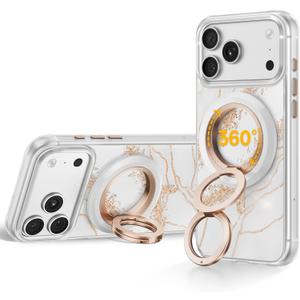 SYNCWIRE for MagSafe Ring Phone Holder, 360 Rotation Magnetic Cell Phone Grip Dual-Sided Magnets Phone Ring Kickstand Compatible with iPhone 17 16 15 14 13 12 Pro Max MagSafe, Android, Samsung etc. (Pearl Gold)