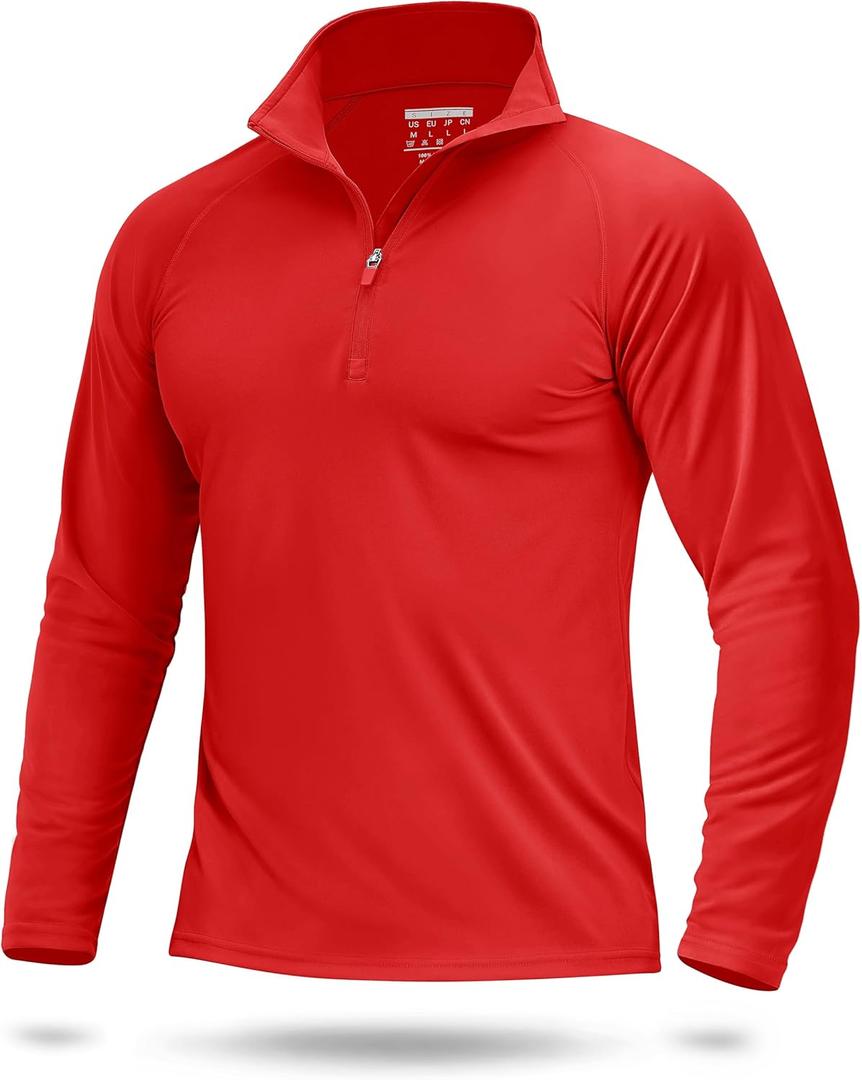 Boladeci Men's UPF 50+ Sun Shirts 1/4 Zip Long Sleeve SPF UV Protection Lightweight Quick Dry Quarter Zip Golf Shirts (Tomato Red)