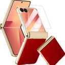 Samsung Galaxy Z Flip 7 Case Leather with Hinge Protection Cover, Premium PU Leather Case with Rear Screen Protector Scratch-Resistant Shockproof Full Body Slim Cover for Z Flip 7 Red