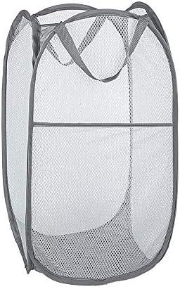 Larpur Popup Mesh Laundry Basket, Collapsible Laundry Hamper Portable Clothes Washing Laundry Hamper with Reinforced Carry Handles for Home, Dormitories, Travel, Apartments (Grey)