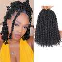Leeven 8 Packs 10 Inch Passion Twist Hair for Women Natural Black Bomb Pre Twisted Water Wave Crochet Braids Hair Pre Looped Curly Bohemian Synthetic Braiding Hair Extensions 12 Strands/Pack #1B