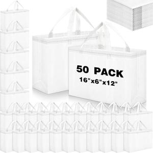 Windyun Reusable Grocery Bags Large Non Woven Shopping Bags with Handles Foldable Portable Tote, 16x6x12 Inch (White)