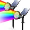 Solar Color Spot Lights Outdoor, 21 LEDs Color Changing Outdoor Lights, IP67 Waterproof RGB Multicolor Yard Solar Spotlights Auto On/Off for Pathway Garden Pool Patio Tree, 2 Pack