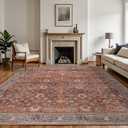 BESBLEE 8X10 Area Rugs Machine Washable Rugs for Living Room, Vintage Boho Large Rugs for Bedroom Dining Room, Non Slip Indoor Soft Distressed Lightweight Thin Low Pile Carpet, Red Brown