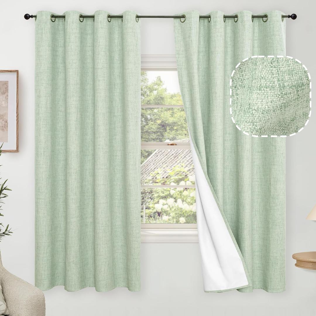 Lajode Sage Green Blackout Curtains for Bedroom - Linen Curtains 63 Inch Length Thermal Insulated Privacy Burlap Boho Window Drapes for Living Room Scandi Farmhouse Dining, 2 Panels, Each 52" Wide