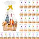 Tuanse 30 Pcs Basket for Gift Empty DIY Bulk Gift Basket Kit with Handle Kraft Cardboard Tray with 30 Bag 30 Bow Market Tray for Wedding Party(Brown,9.8 x 6.5 x 4.3 in)