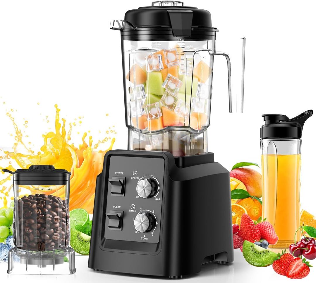 Blender, 1800W Blender with Grinder - 6-Blade Professional Smoothie Blenders for Kitchen, Crushes Ice, Self-Cleaning, 68oz & 27oz Jars Dishwasher Safe, for Baby Food, Nut Butter