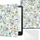 Case Compatible with 6" Kindle Paperwhite 5th/6th/7th Gen e-Reader (2012-2015 - Model No:EY21 & DP75SDI), Includes a Screen Protector - Premium PU Leather Cover with Auto Sleep/Wake,Flowers