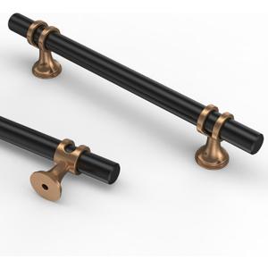 Asidrama 10 Pack 5 Inch(128mm) Champagne Bronze and Matte Black Kitchen Cabinet Handles, Cabinet Pulls Kitchen Cabinet Hardware Cupboard Handles Drawer Pulls (5" Hole Center)