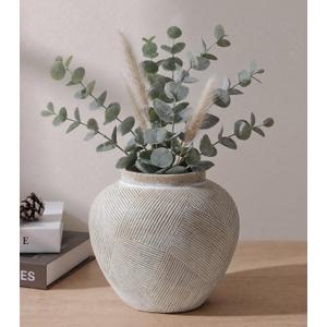 DREAMLOOM Ceramic Flower Vase, 7.7 inch Farmhouse Rustic Vintage Vases, Decorative Pottery Terracotta Vases for Home Decor, Living Room Dining Table Wedding Centerpieces