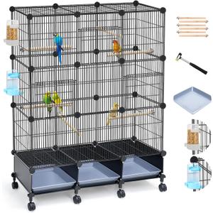 VISCOO Encrypted Bird Cage (46" x 36" x 12"), with Wooden Perches, Metal Parakeet Cage with Slide-Out Tray, Water Bottle&Feeder, Bird Cages for Parrot,Parakeets,Cockatiel,Small Mid-Sized Birds